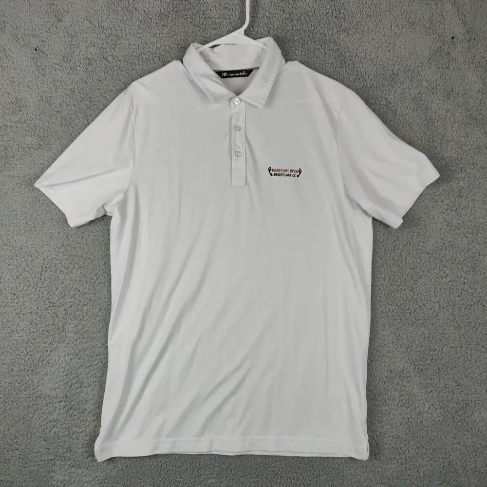 Travis Mathew Polo Shirt Mens Large White Lightweight Stretch Golf barefoot Open
